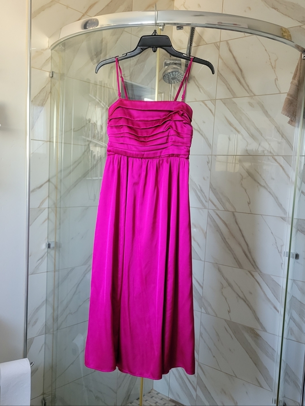 Abercrombie & Fitch Fuchsia Ruched Spaghetti-Strap Midi Dress